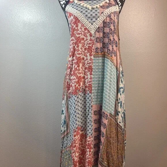 🔺SOLD🔺Kori America Boho Patchwork Maxi Dress Multicolor Floral Sleeveless - Picture 9 of 9